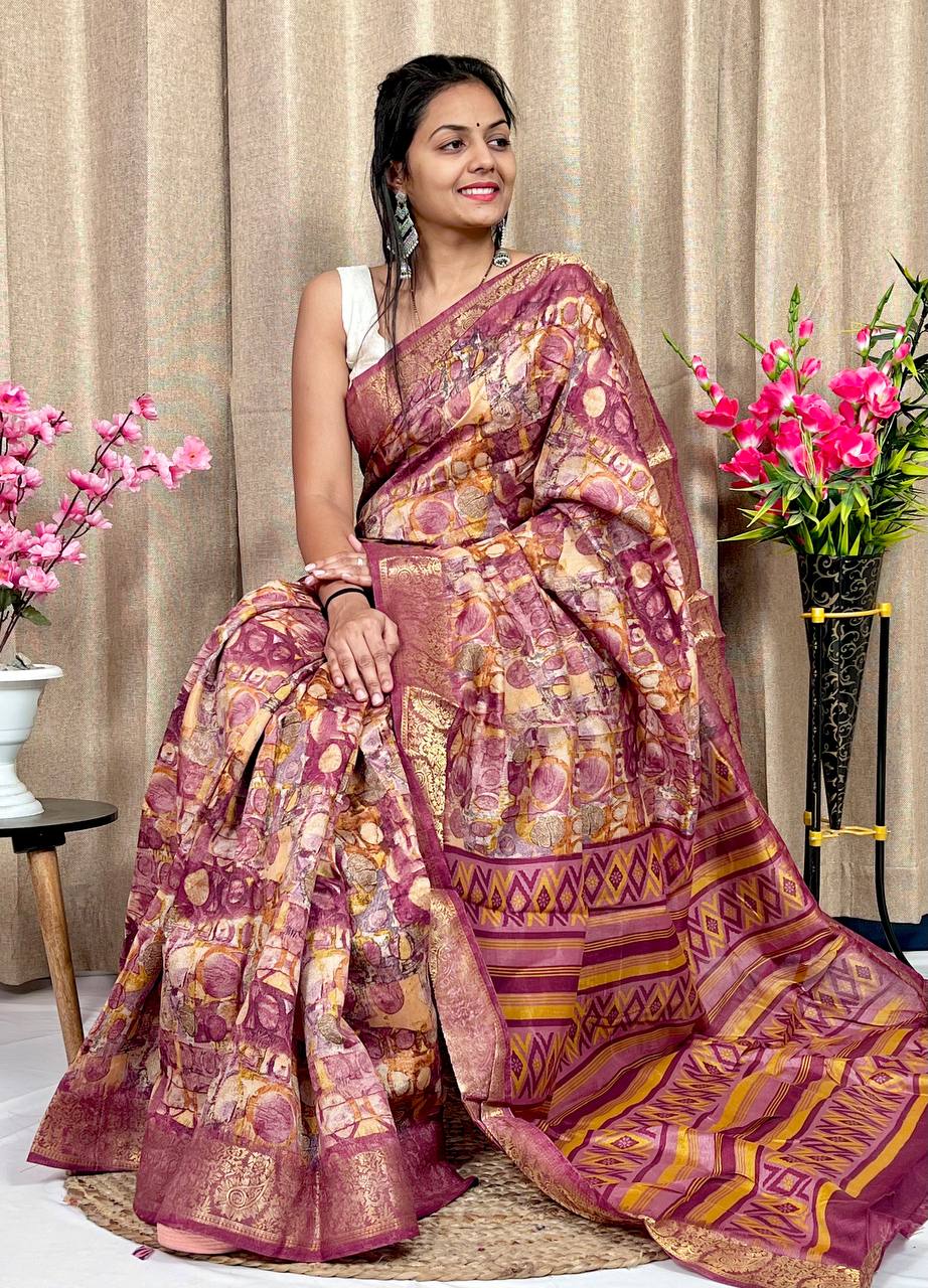 Beautiful Designer Soft Tushar Silk Slub Saree