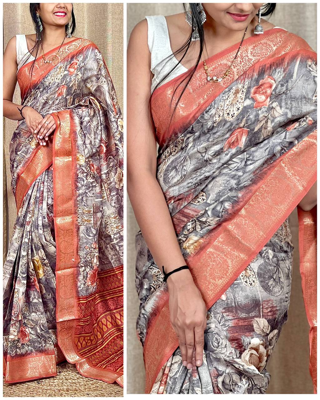 Beautiful Designer Soft Tushar Silk Slub Saree