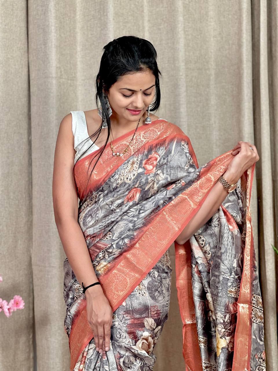 Beautiful Designer Soft Tushar Silk Slub Saree