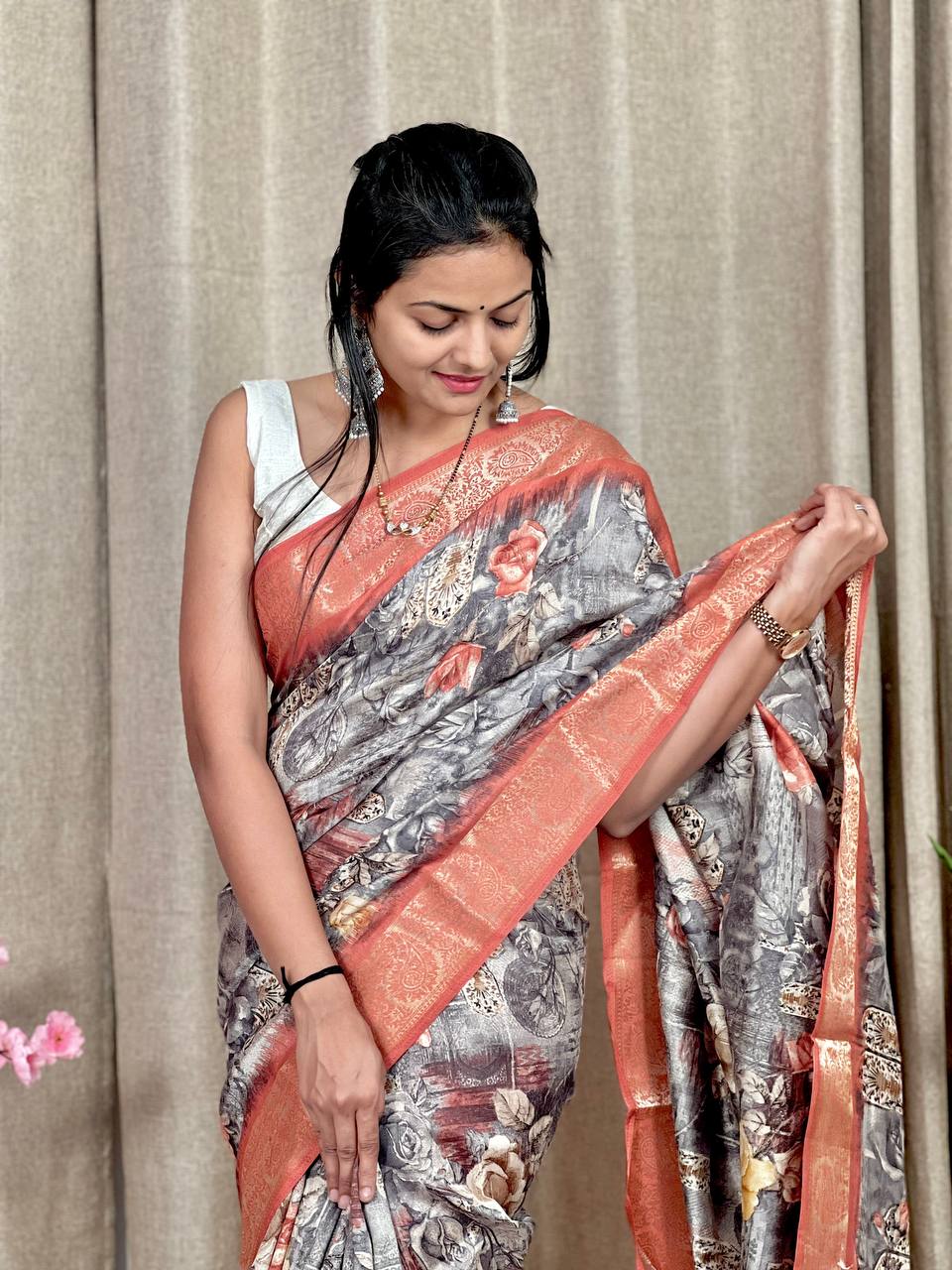 Beautiful Designer Soft Tushar Silk Slub Saree