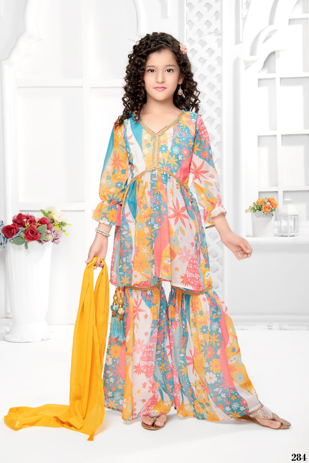 Beautiful Designer Multicolor Georgette Kids Sarara Kameez
