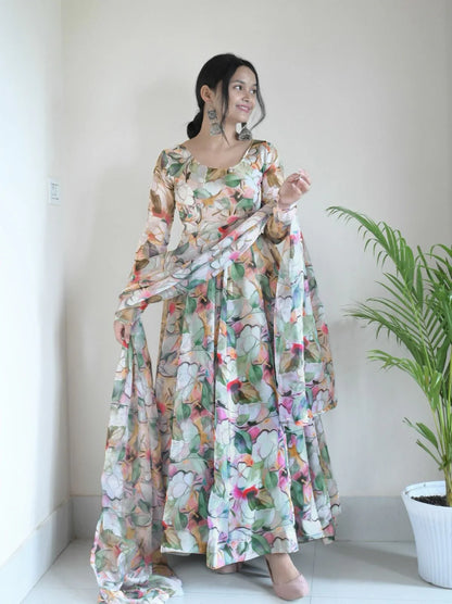New Party Wear Designer Look Organza Silk Gown