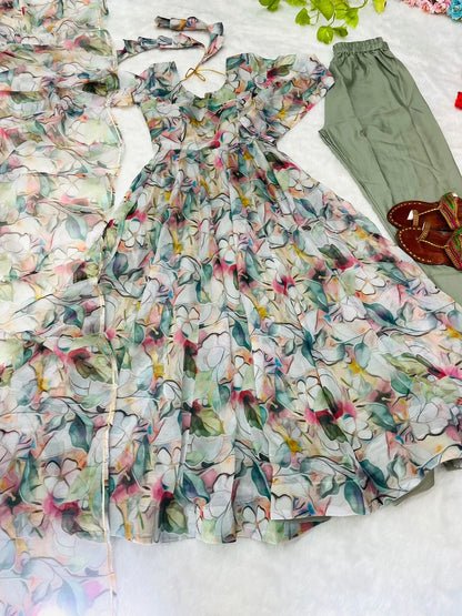 New Party Wear Designer Look Organza Silk Gown