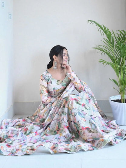 New Party Wear Designer Look Organza Silk Gown