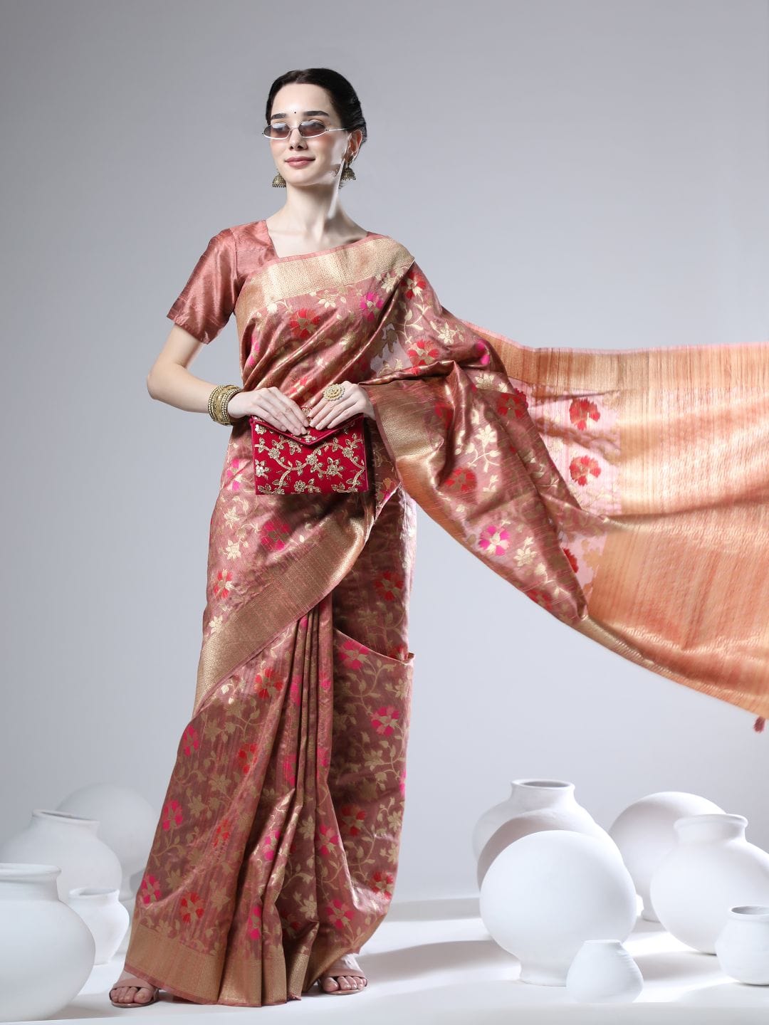 Beautiful Designer Tussar silk Jamdani Weaving Saree