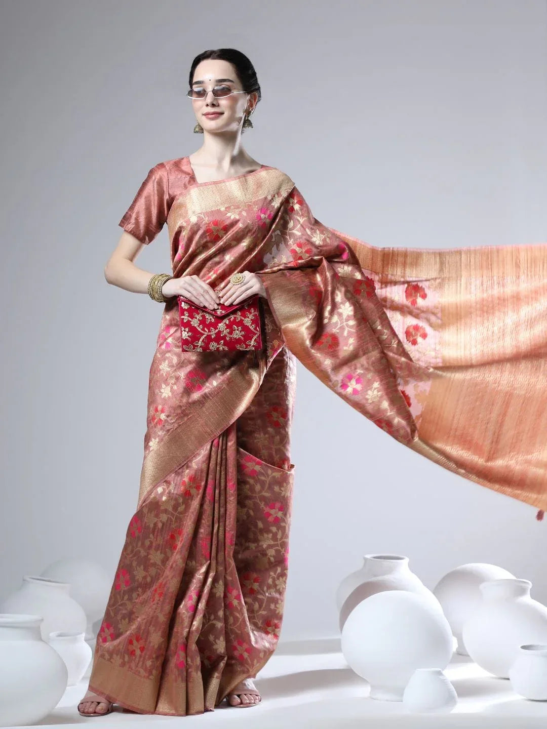 Beautiful Designer Tussar silk Jamdani Weaving Saree