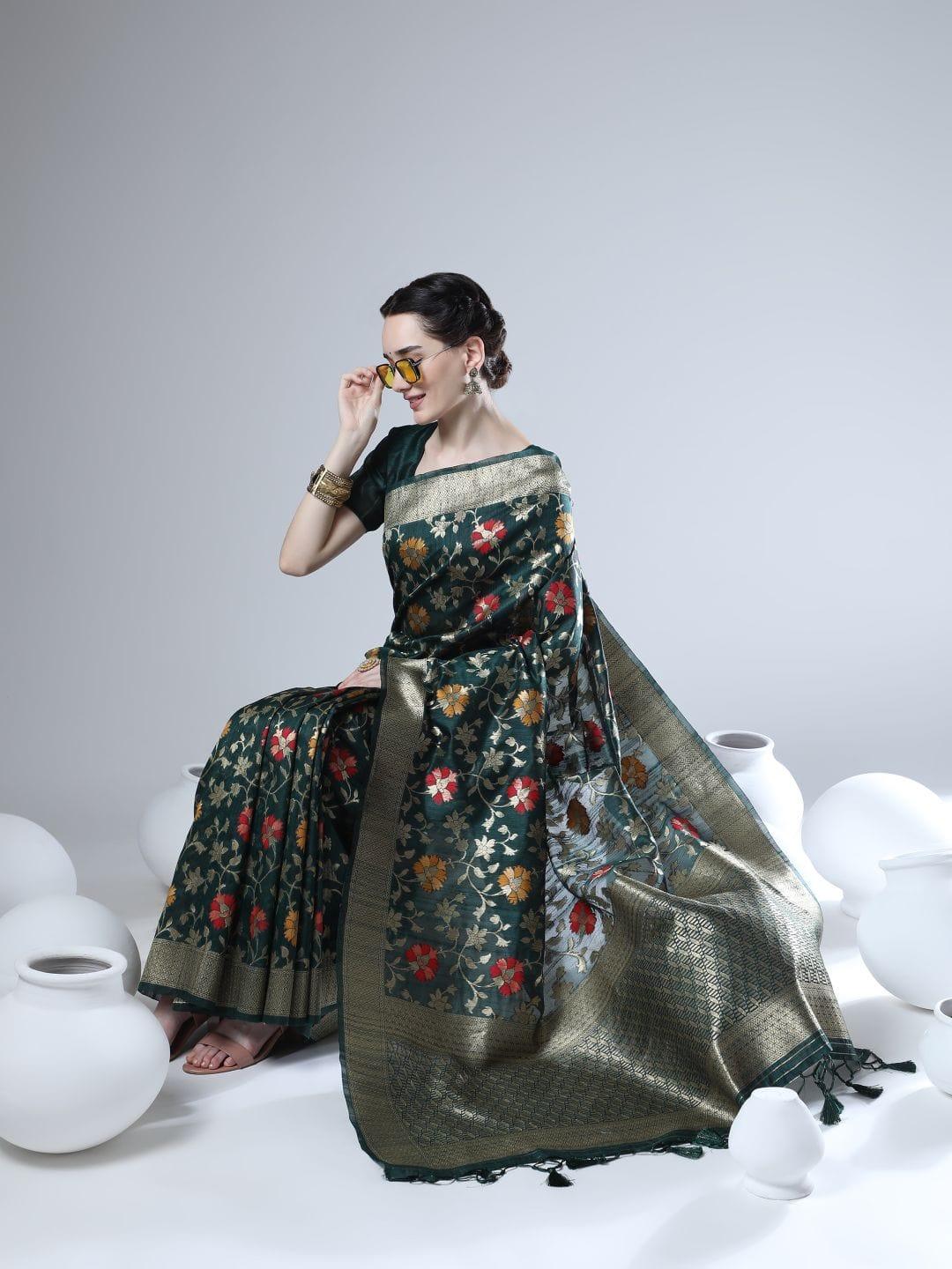 Beautiful Designer Tussar silk Jamdani Weaving Saree