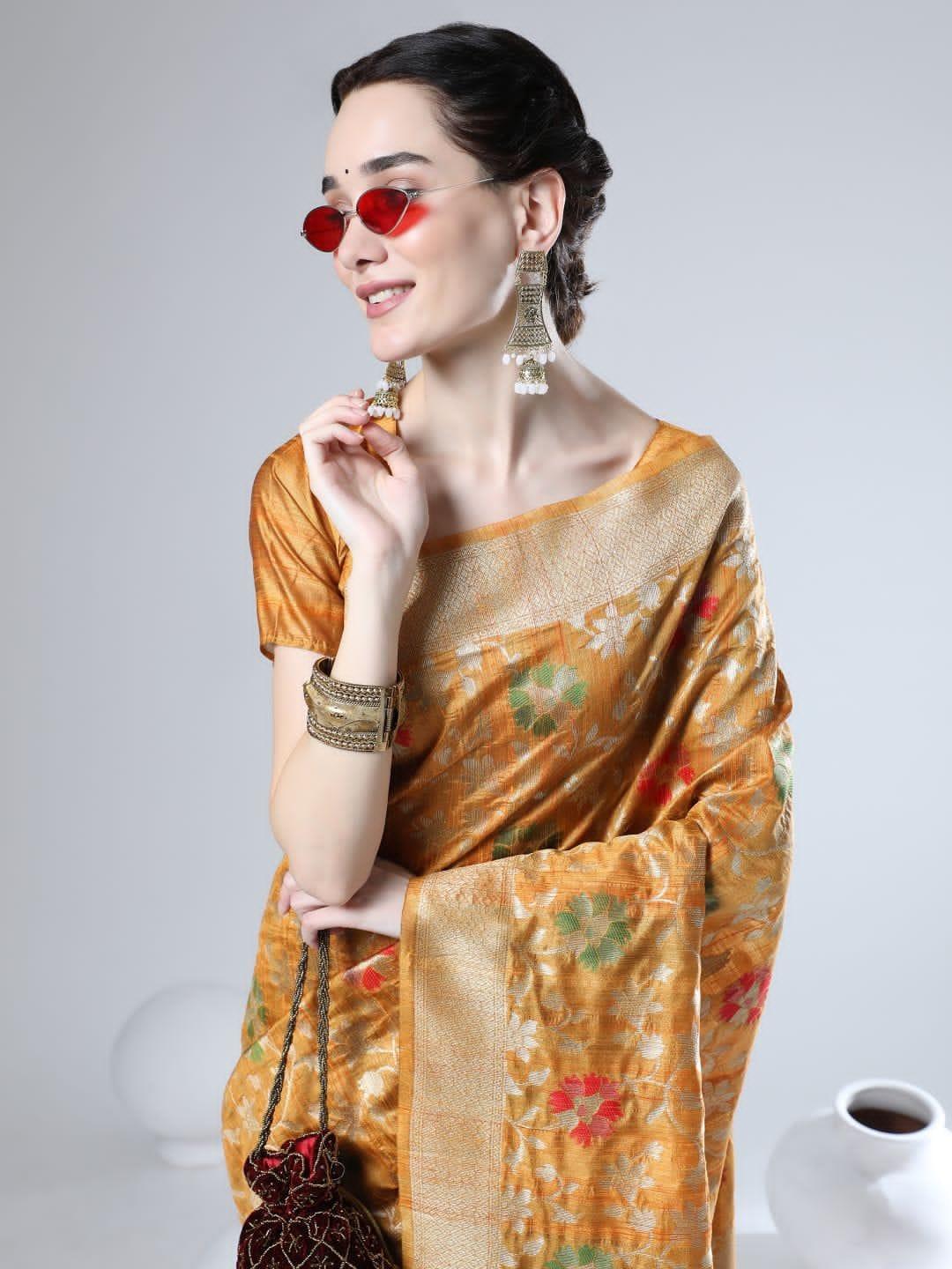 Beautiful Designer Tussar silk Jamdani Weaving Saree