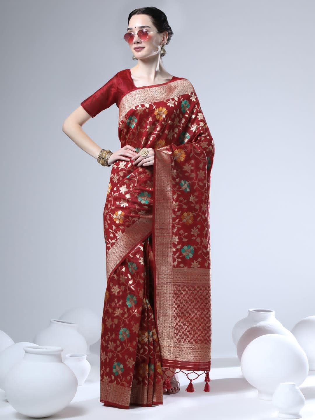 Beautiful Designer Tussar silk Jamdani Weaving Saree