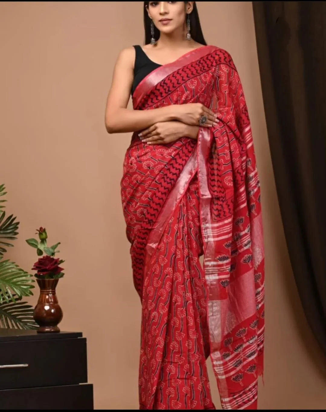 Beautiful Designer Linen With Silver Jari Patta Saree