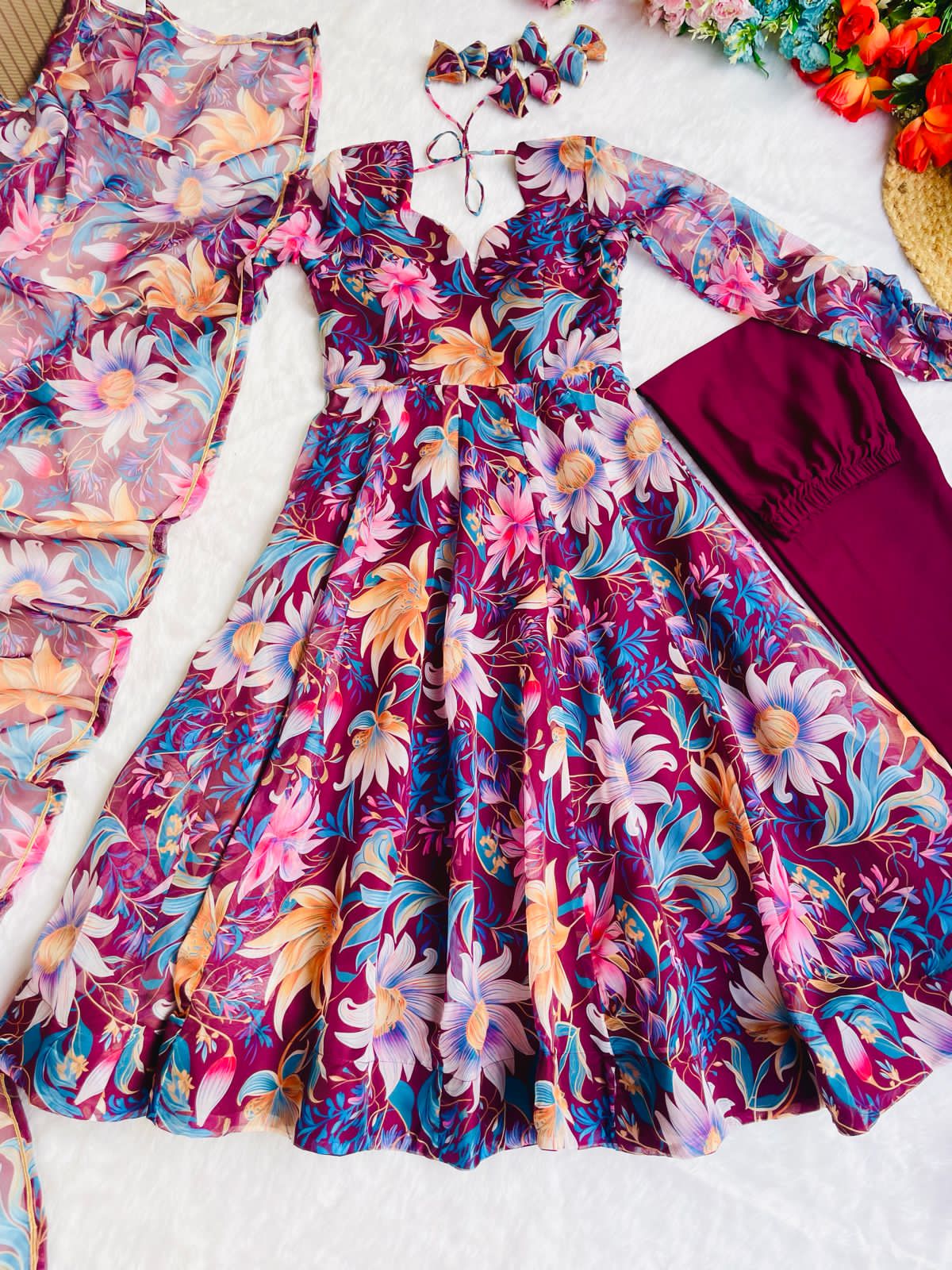 Party Wear Look Organza Taby Silk Gown