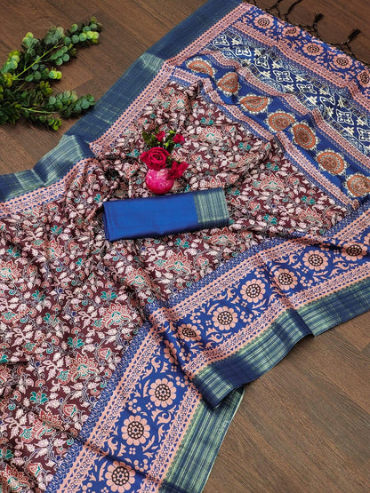 Beautiful Designer Soft Kalamkari Print Tussar Silk Saree