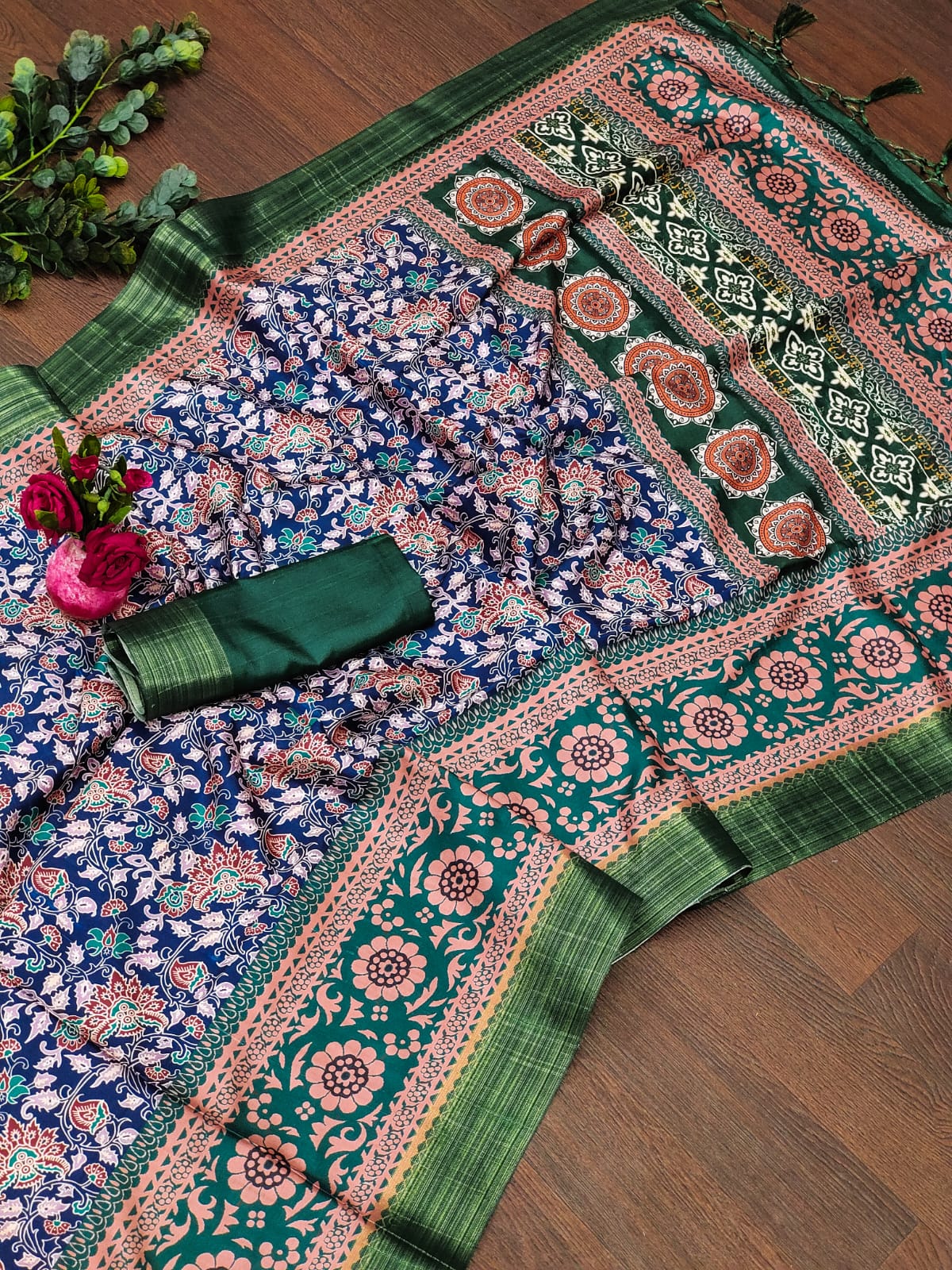 Beautiful Designer Soft Kalamkari Print Tussar Silk Saree