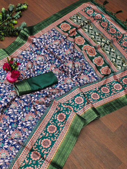 Beautiful Designer Soft Kalamkari Print Tussar Silk Saree