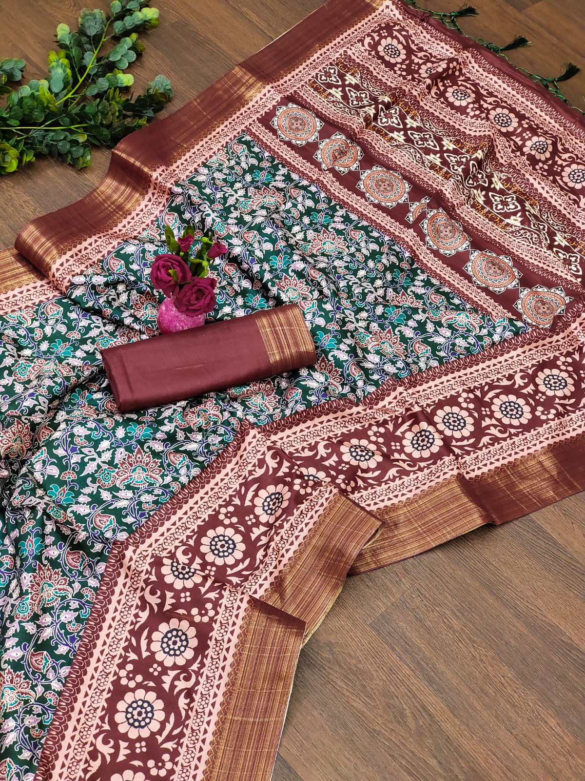 Beautiful Designer Soft Kalamkari Print Tussar Silk Saree