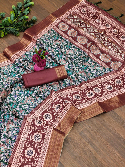 Beautiful Designer Soft Kalamkari Print Tussar Silk Saree