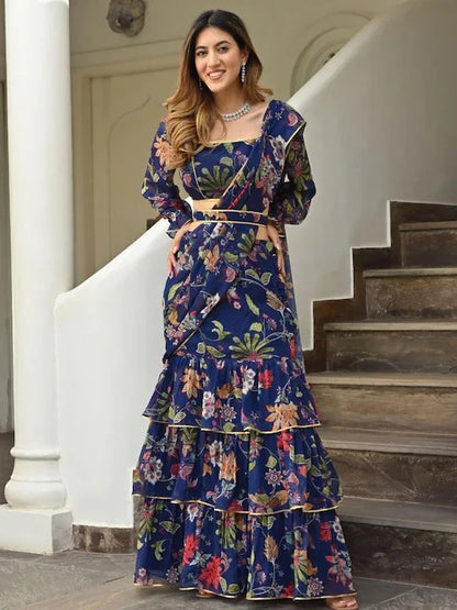 Beautiful Designer Ruffle Ready to Wear Saree saree