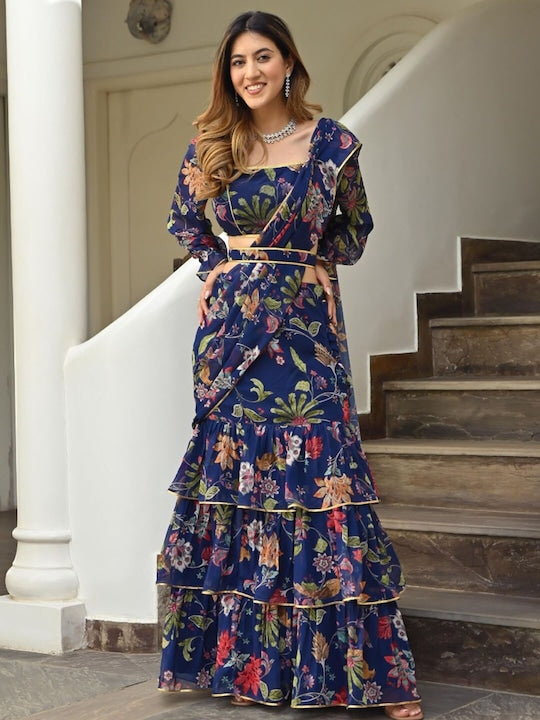 Beautiful Designer Ruffle Ready to Wear Saree saree