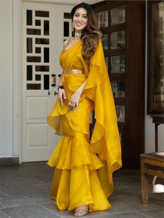 Beautiful Designer Ruffle Ready to Wear Saree saree