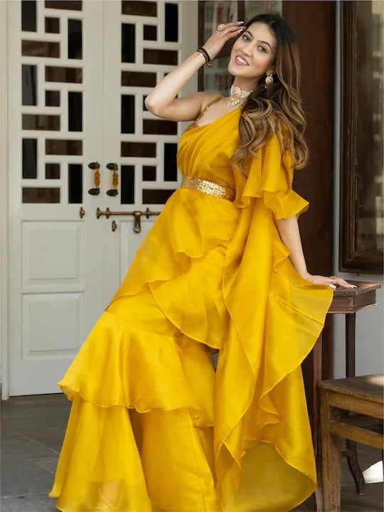 Beautiful Designer Ruffle Ready to Wear Saree saree