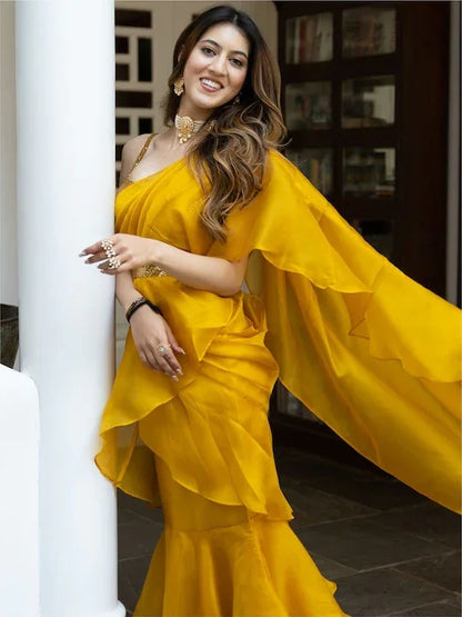 Beautiful Designer Ruffle Ready to Wear Saree saree