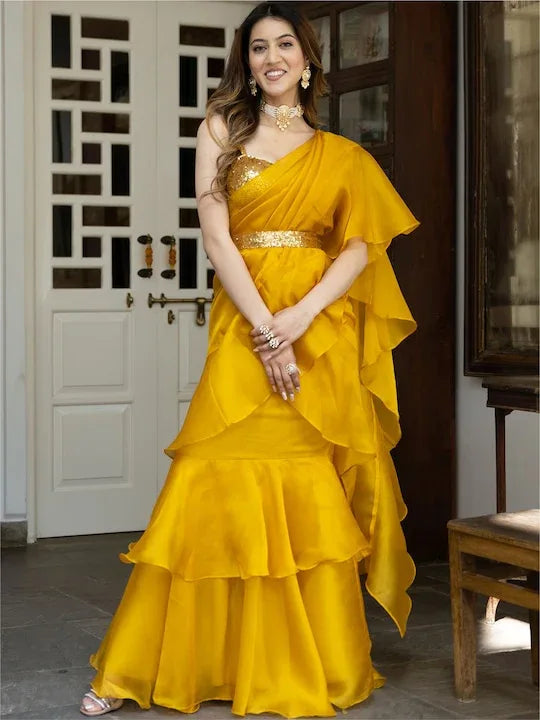 Beautiful Designer Ruffle Ready to Wear Saree saree