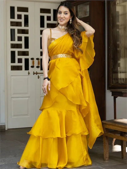 Beautiful Designer Ruffle Ready to Wear Saree saree