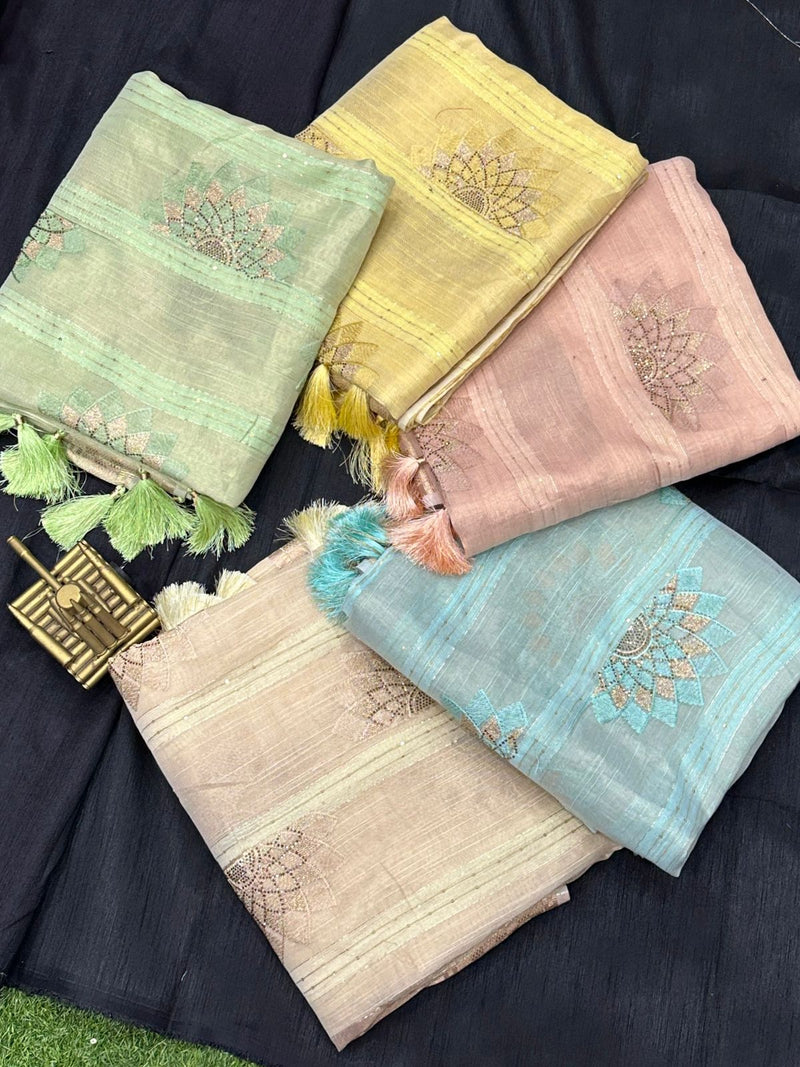 Beautiful Designer Minakari Pure Organza Linen Jacquard Saree