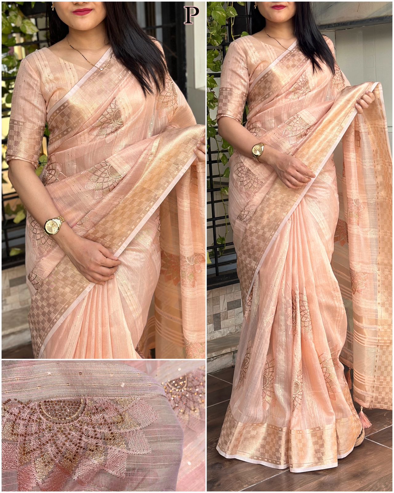 Beautiful Designer Minakari Pure Organza Linen Jacquard Saree
