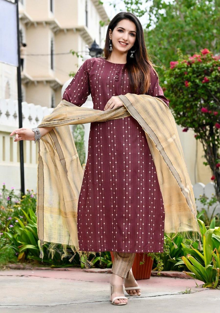 Beautiful Designer Linen Cotton Readymade Salwar Suit