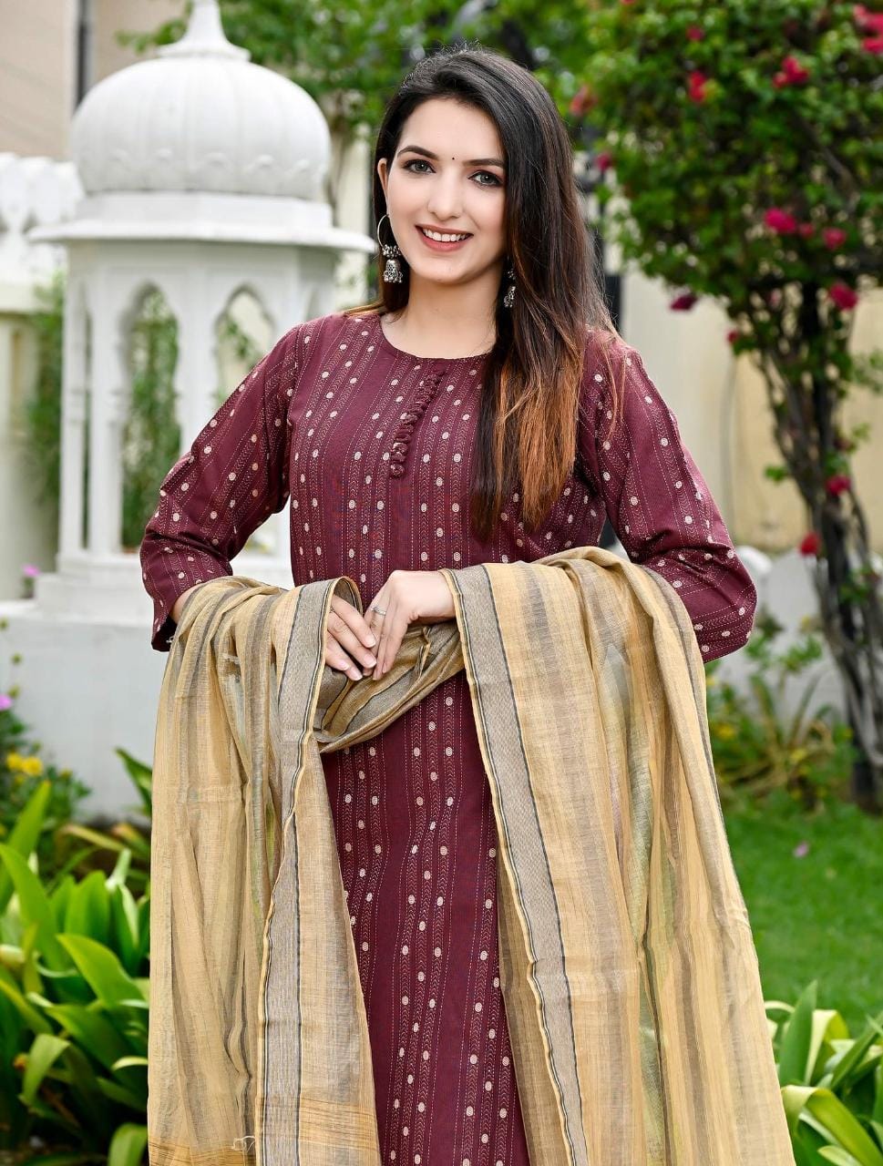 Beautiful Designer Linen Cotton Readymade Salwar Suit