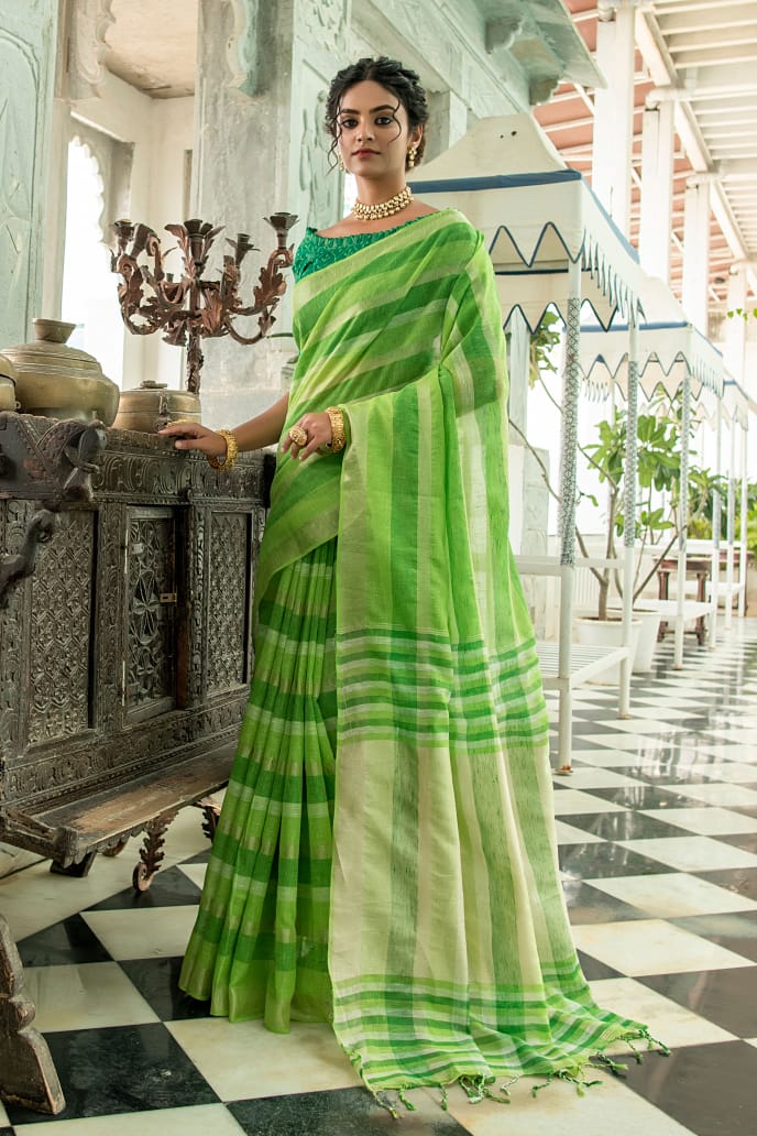 Beautiful Designer Pure Linen Saree