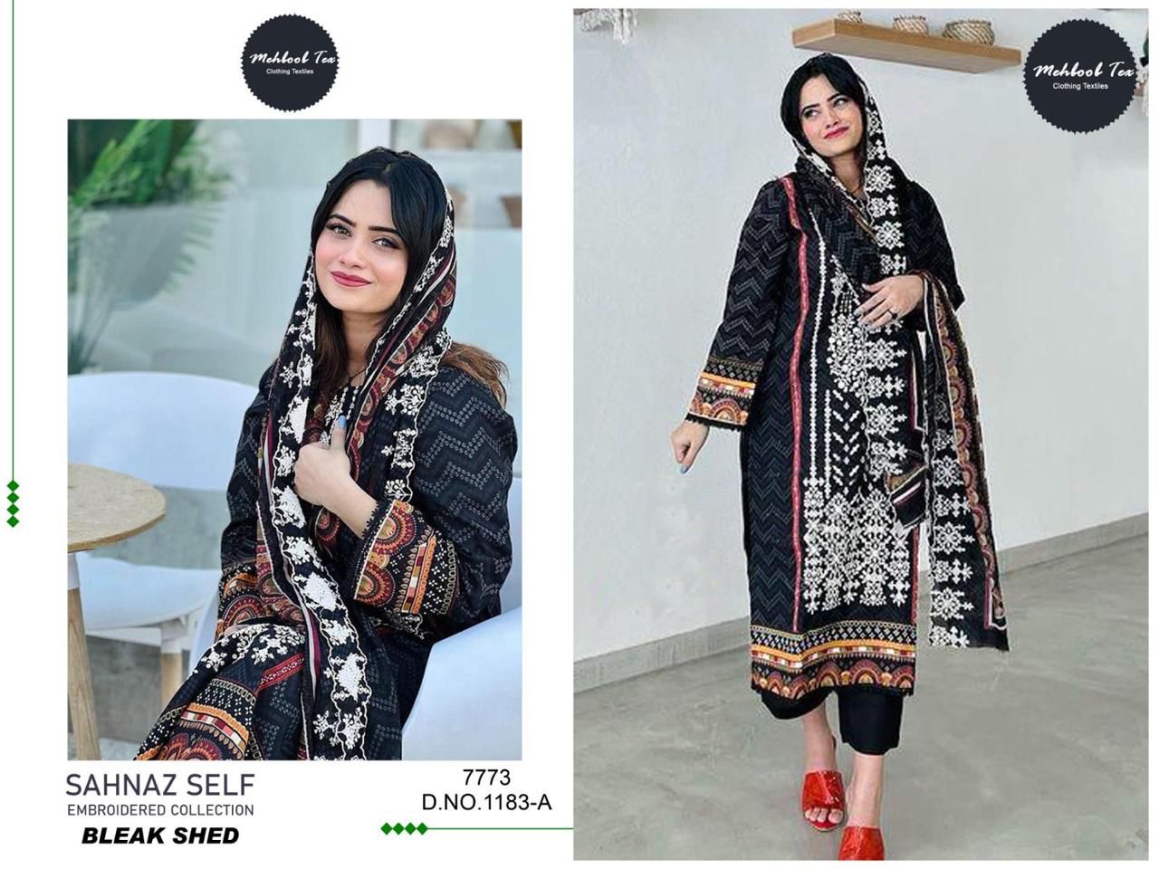 Beautiful Designer Mehboob Tex 1183 A Sahnaz Self Pakistani Suits
