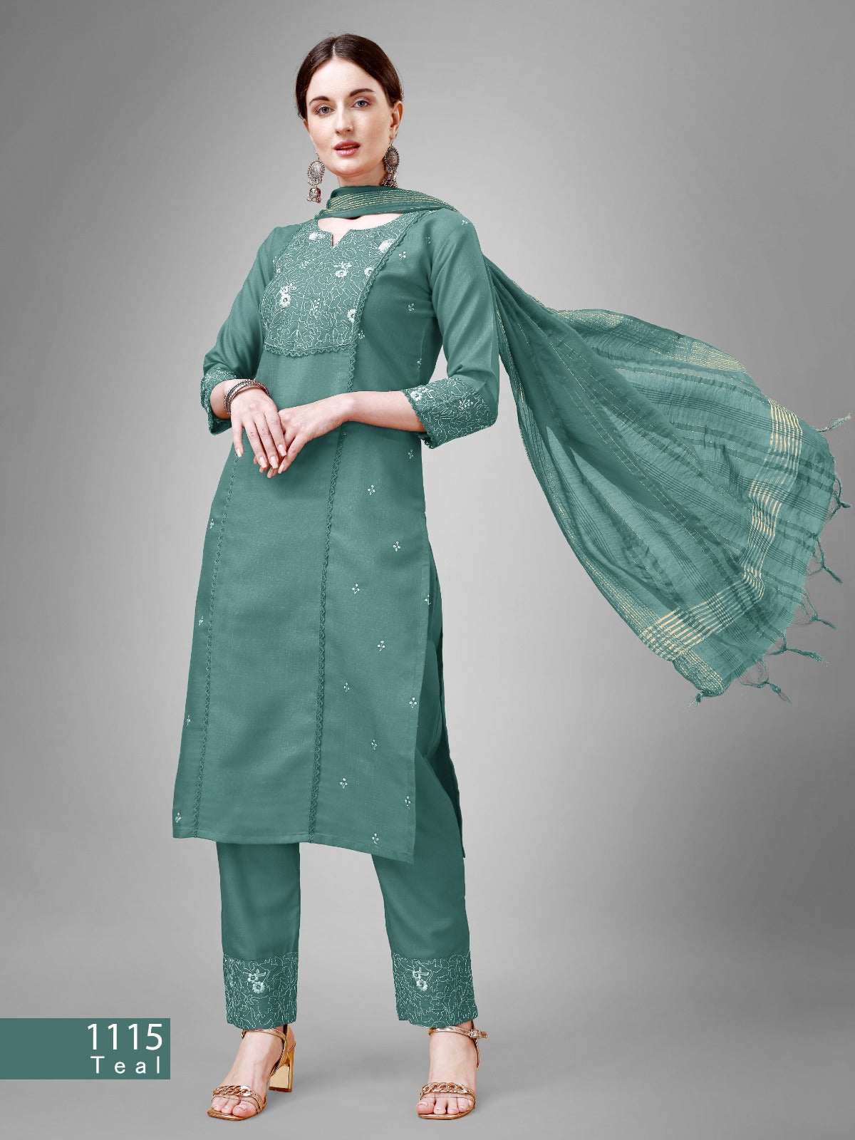 Beautiful Designer Pure Cotton Full Stiched Kurti Pant with Dupatta
