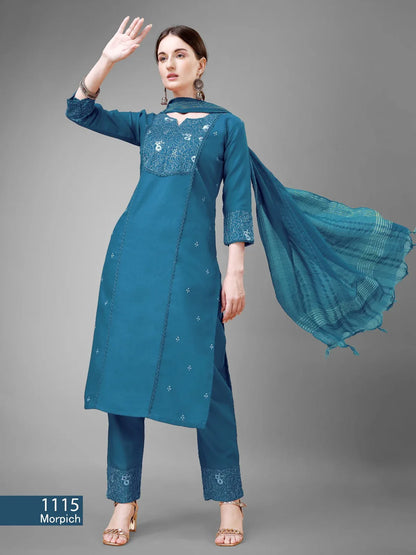 Beautiful Designer Pure Cotton Full Stiched Kurti Pant with Dupatta