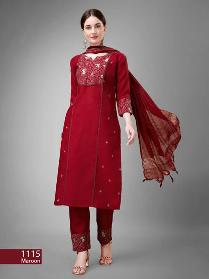 Beautiful Designer Pure Cotton Full Stiched Kurti Pant with Dupatta