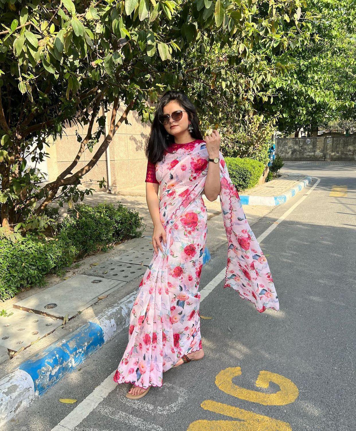Beautiful Designer Organza Silk Digital Print Saree