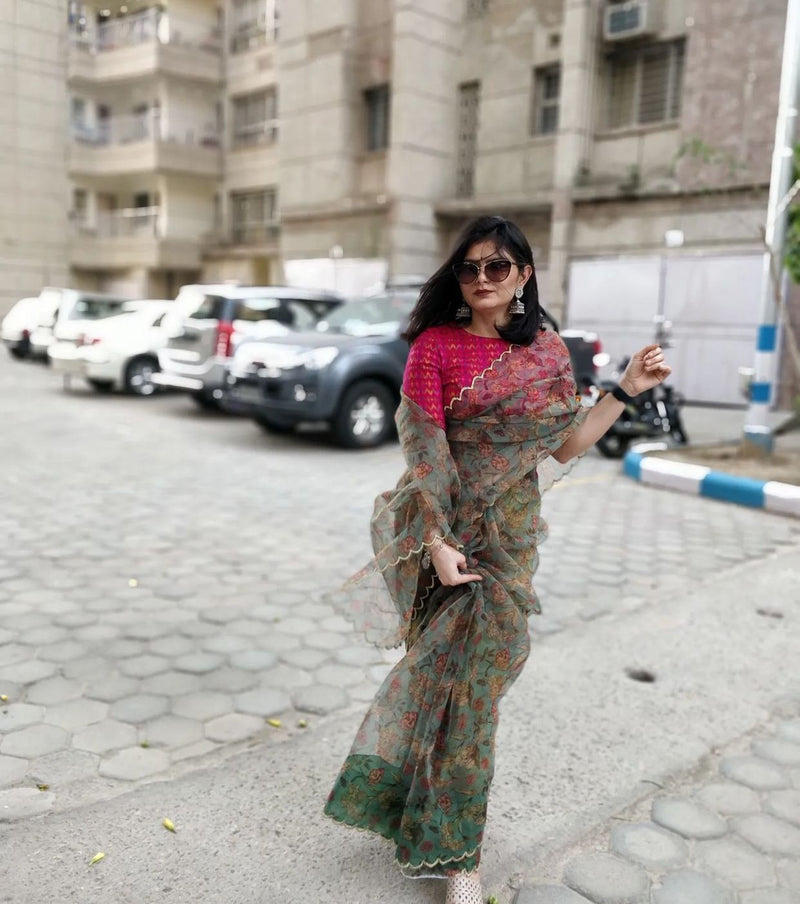 Beautiful Designer Organza Silk Digital Print Saree