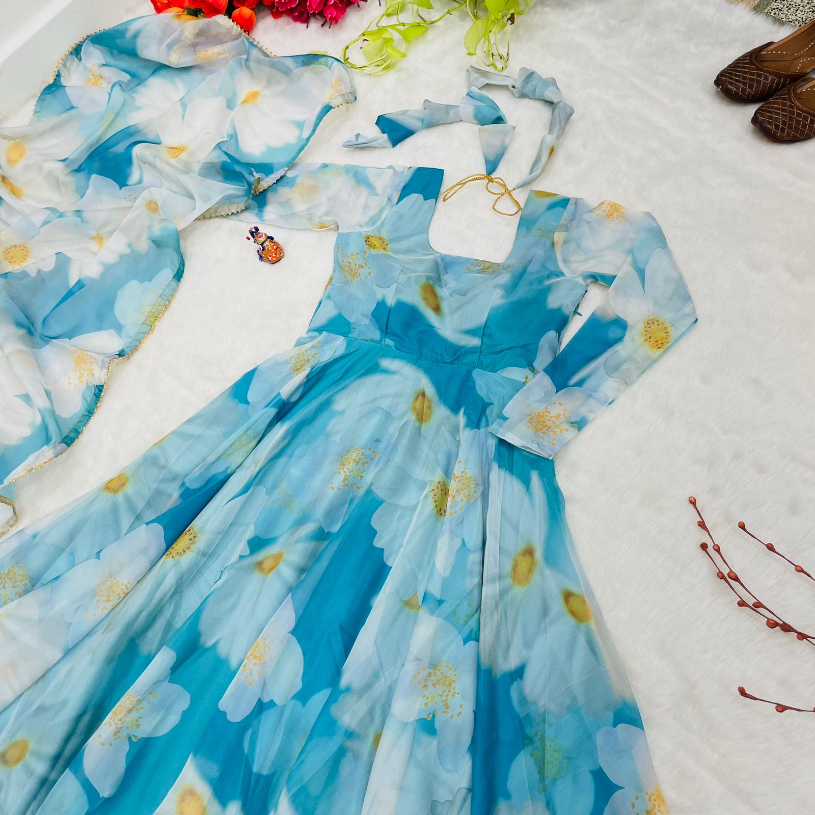 Party Wear Look Organza Taby Silk Gown