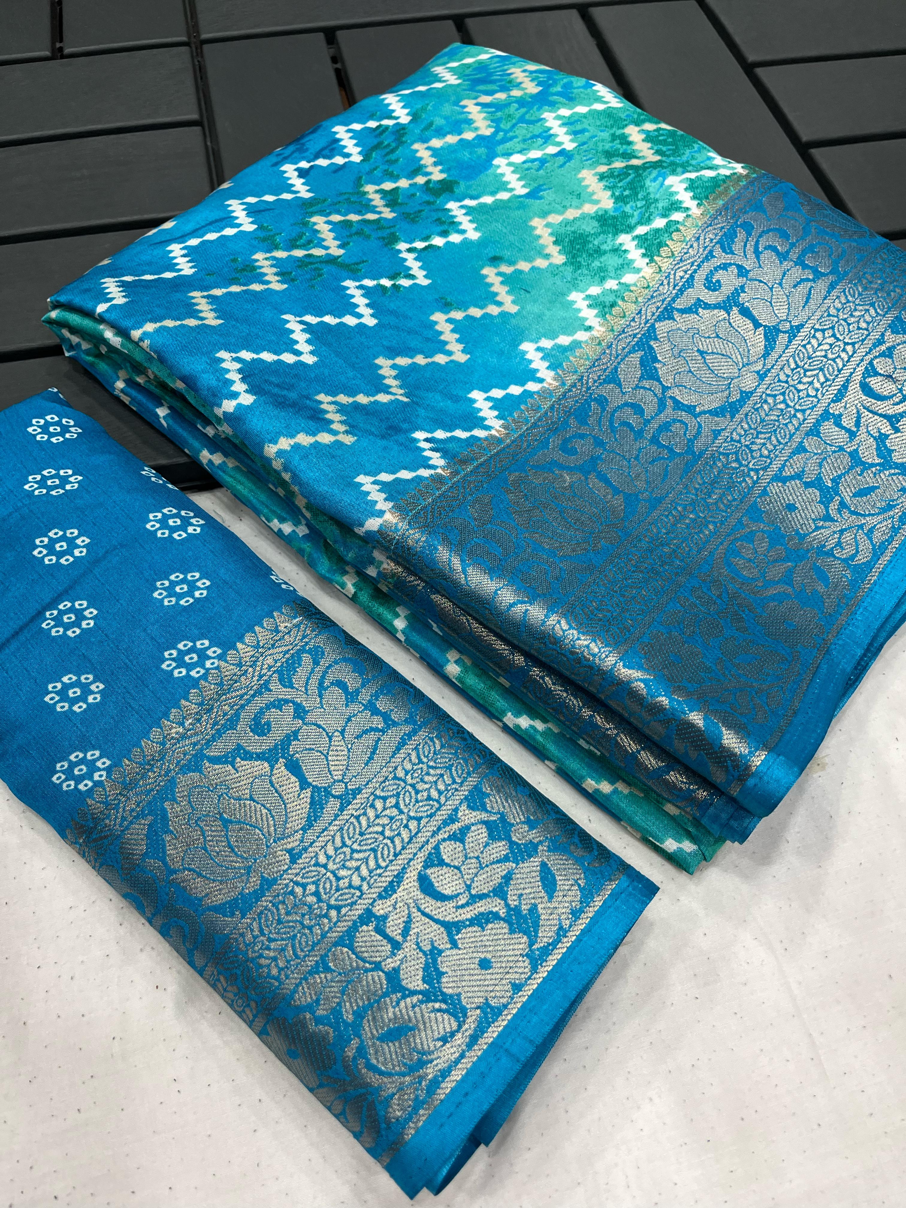 Beautiful Designer Pure Dola Silk Flower Print Saree