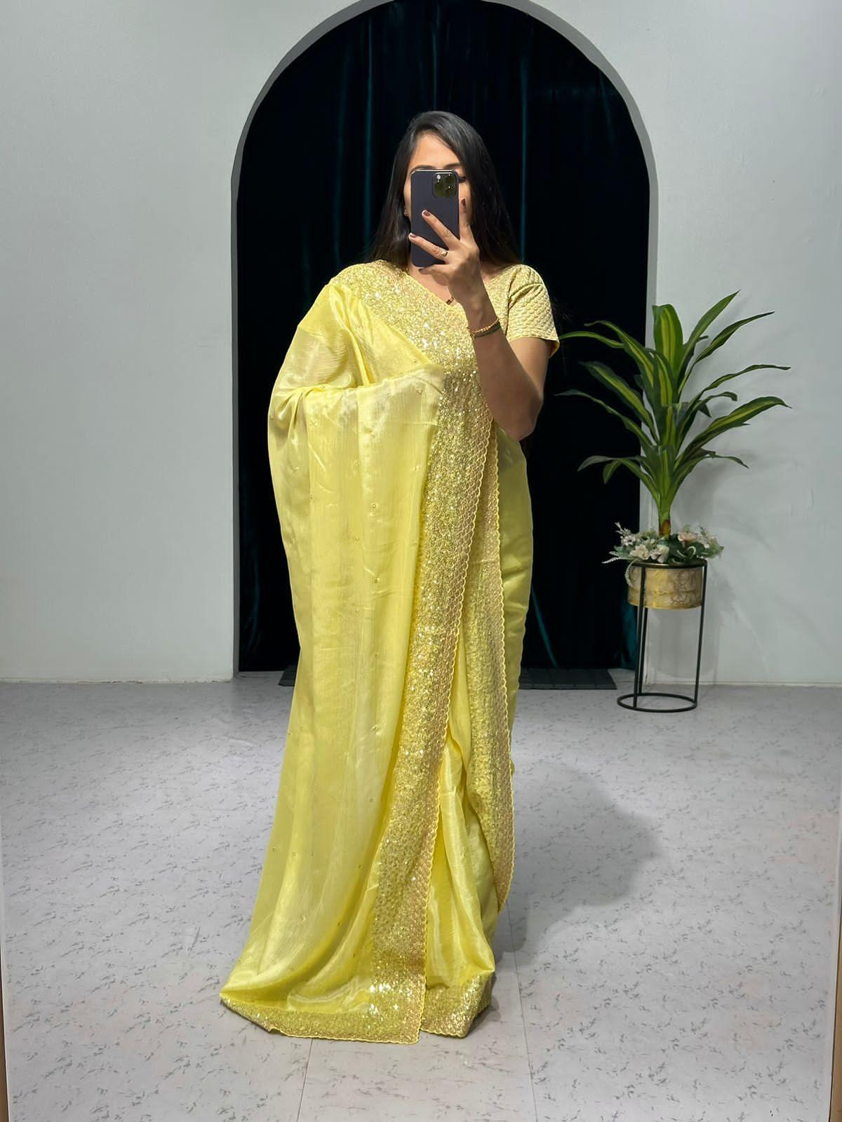 Beautiful Designer Chinon Sequence Saree