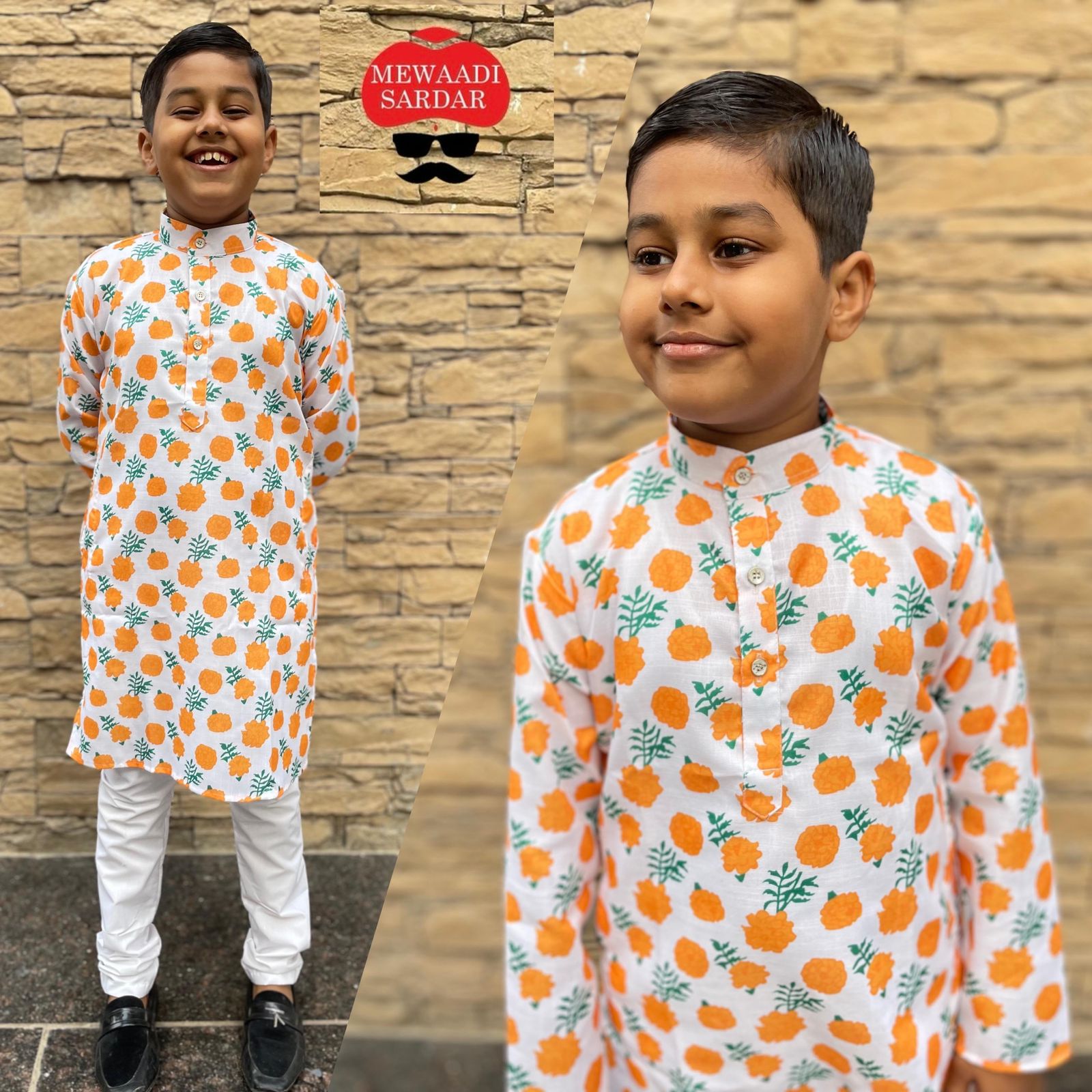 Beautiful Designer Little Kids Printed Kurta Pyjama