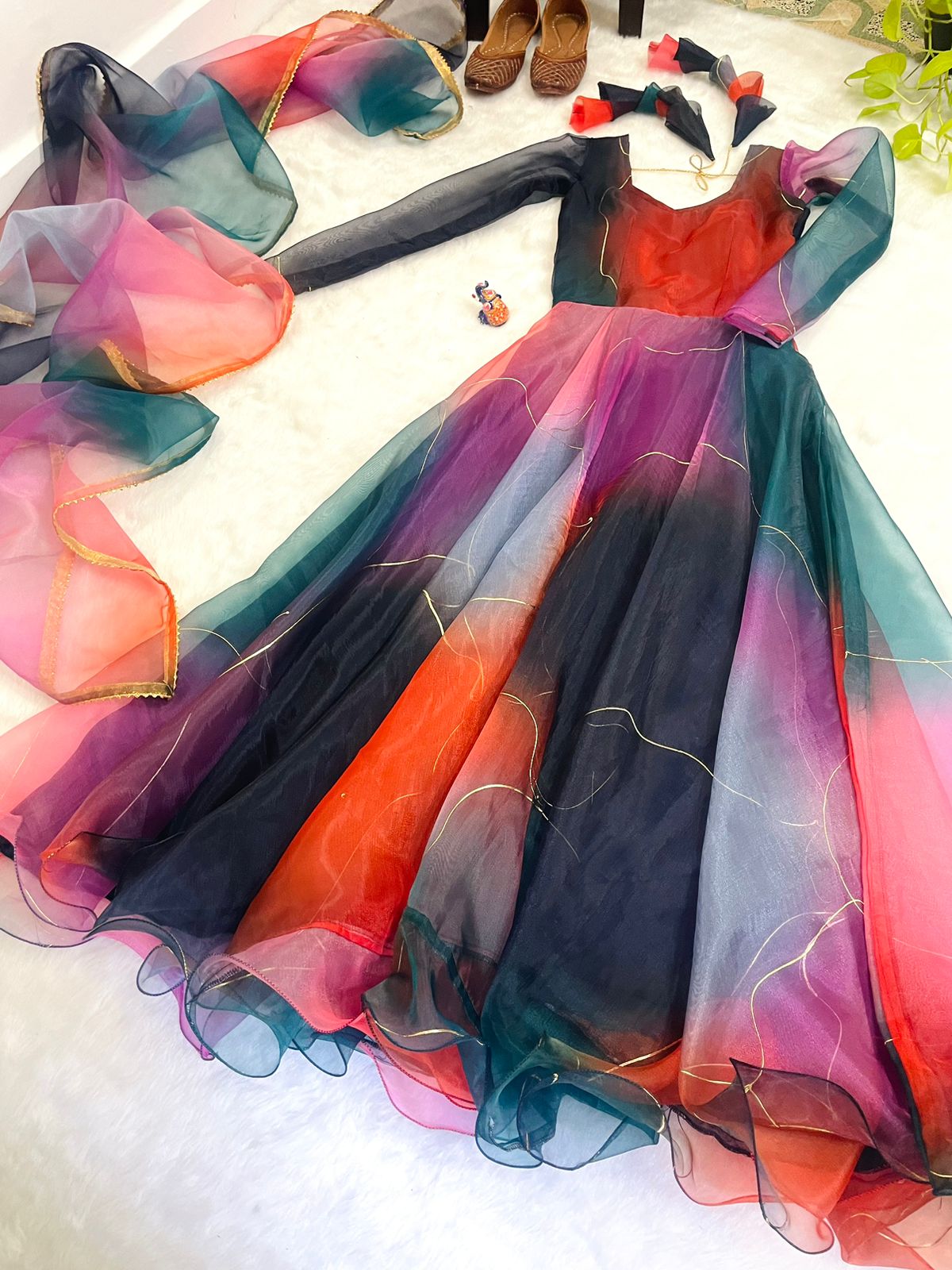 Beautiful Designer Party Wear Look Organza Taby Silk Gown