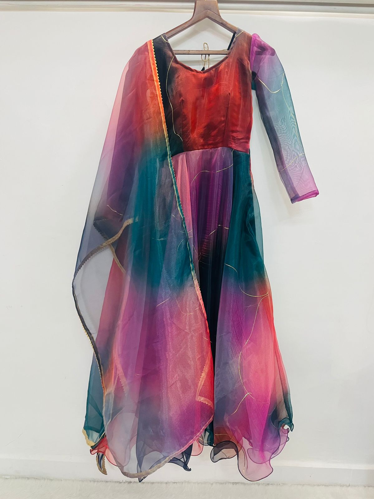 Beautiful Designer Party Wear Look Organza Taby Silk Gown