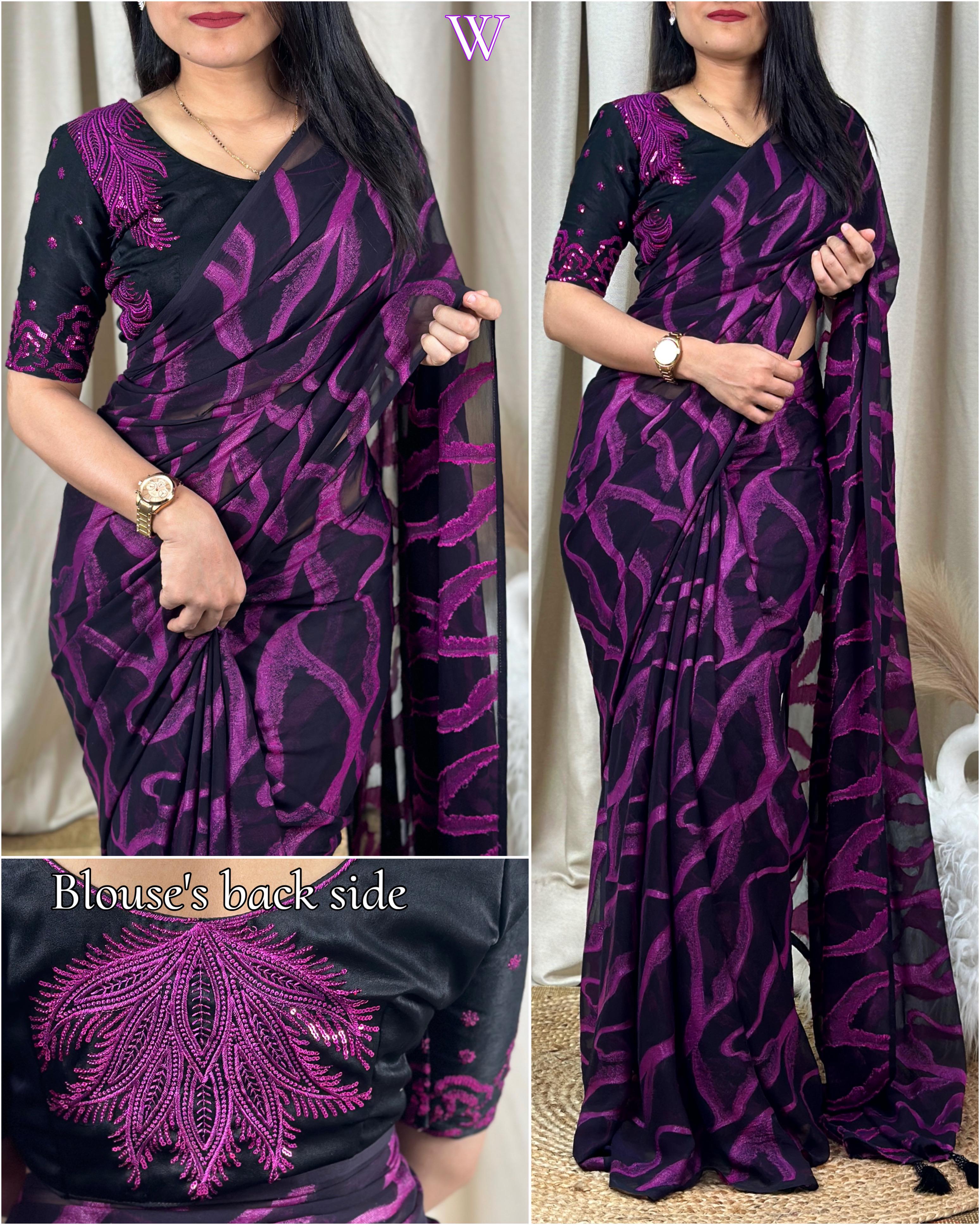 Beautiful Designer Semi Bamber Brasso Saree