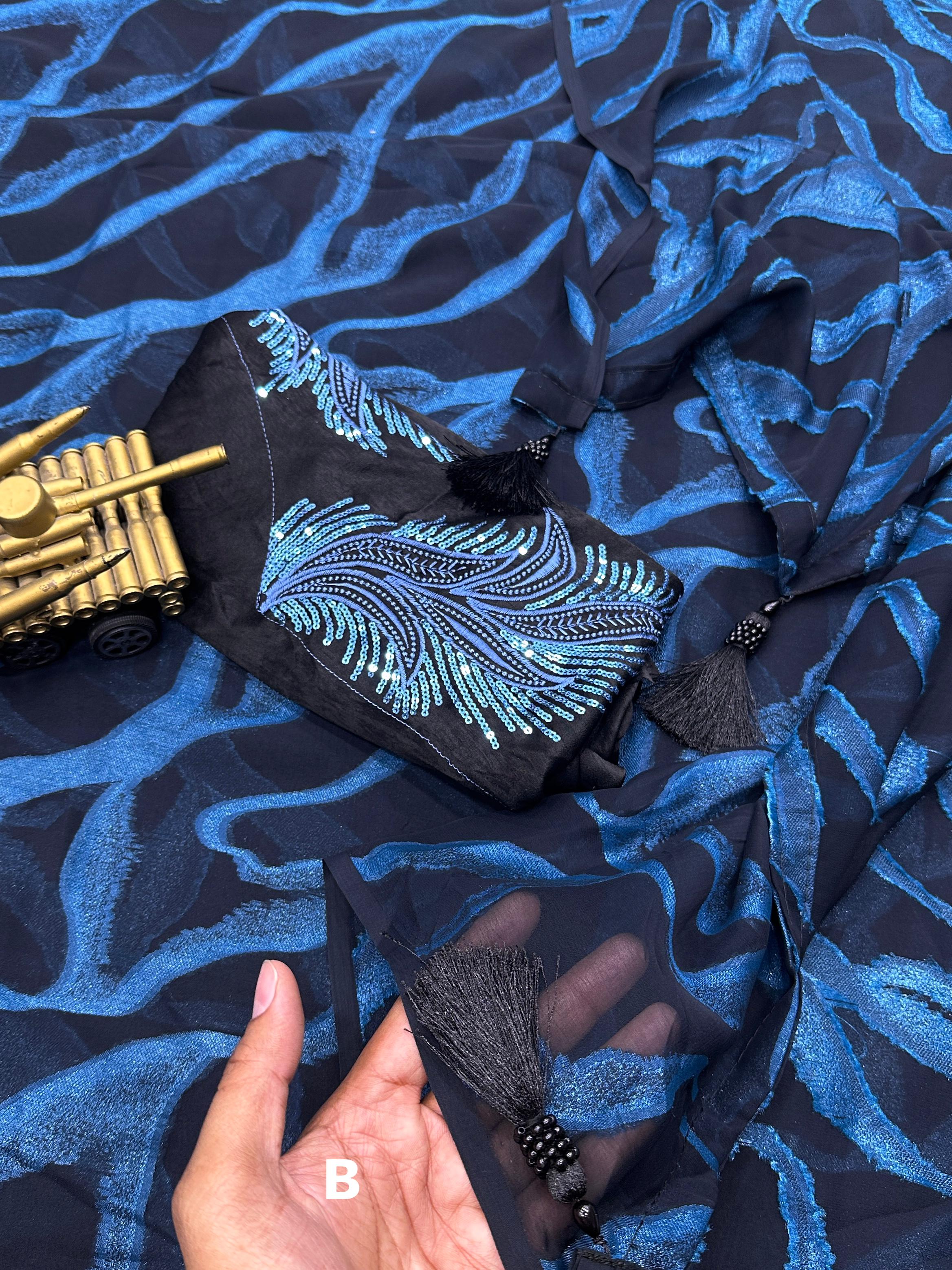 Beautiful Designer Semi Bamber Brasso Saree