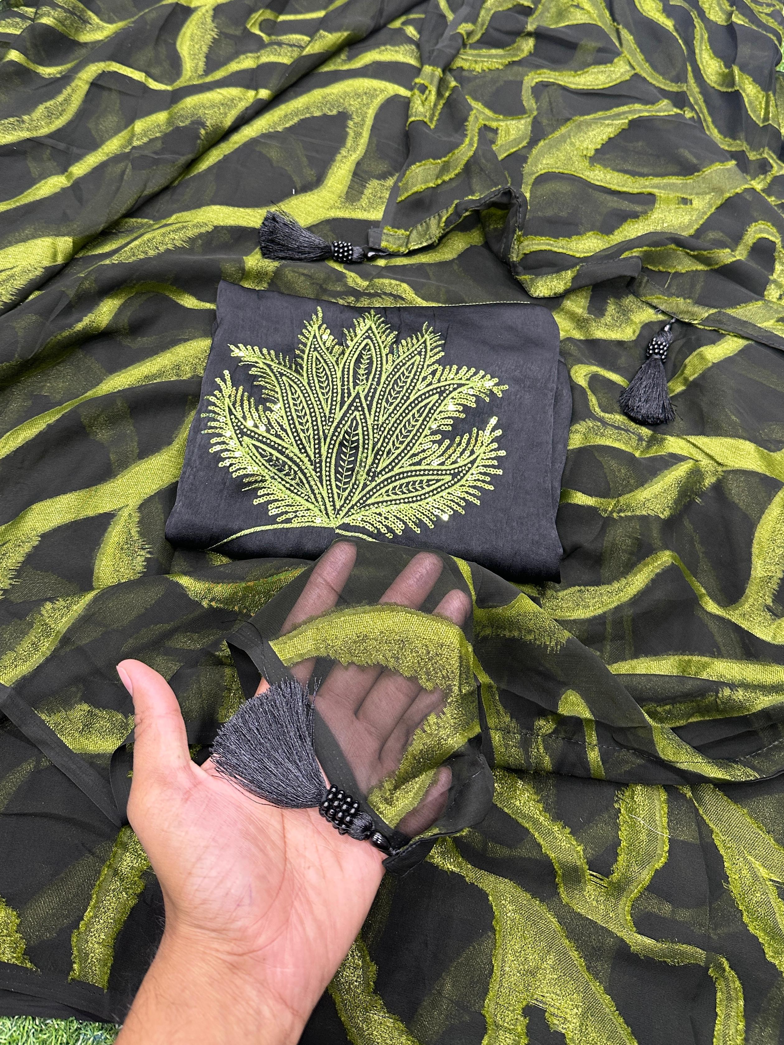 Beautiful Designer Semi Bamber Brasso Saree