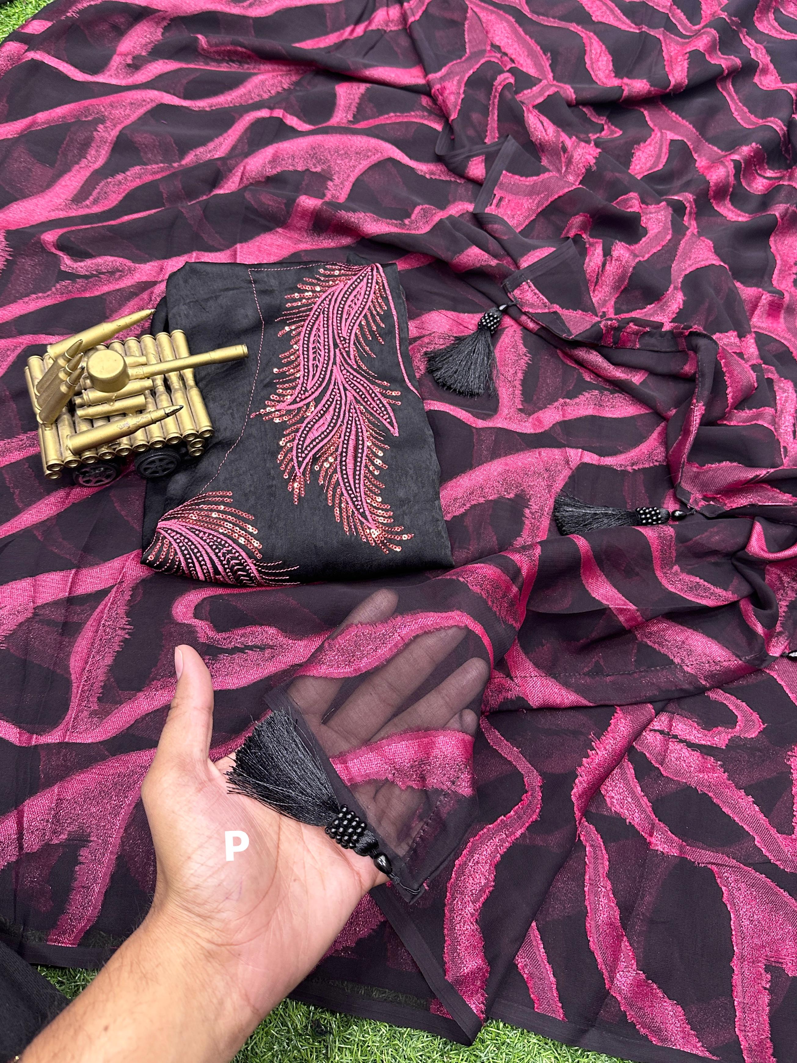 Beautiful Designer Semi Bamber Brasso Saree