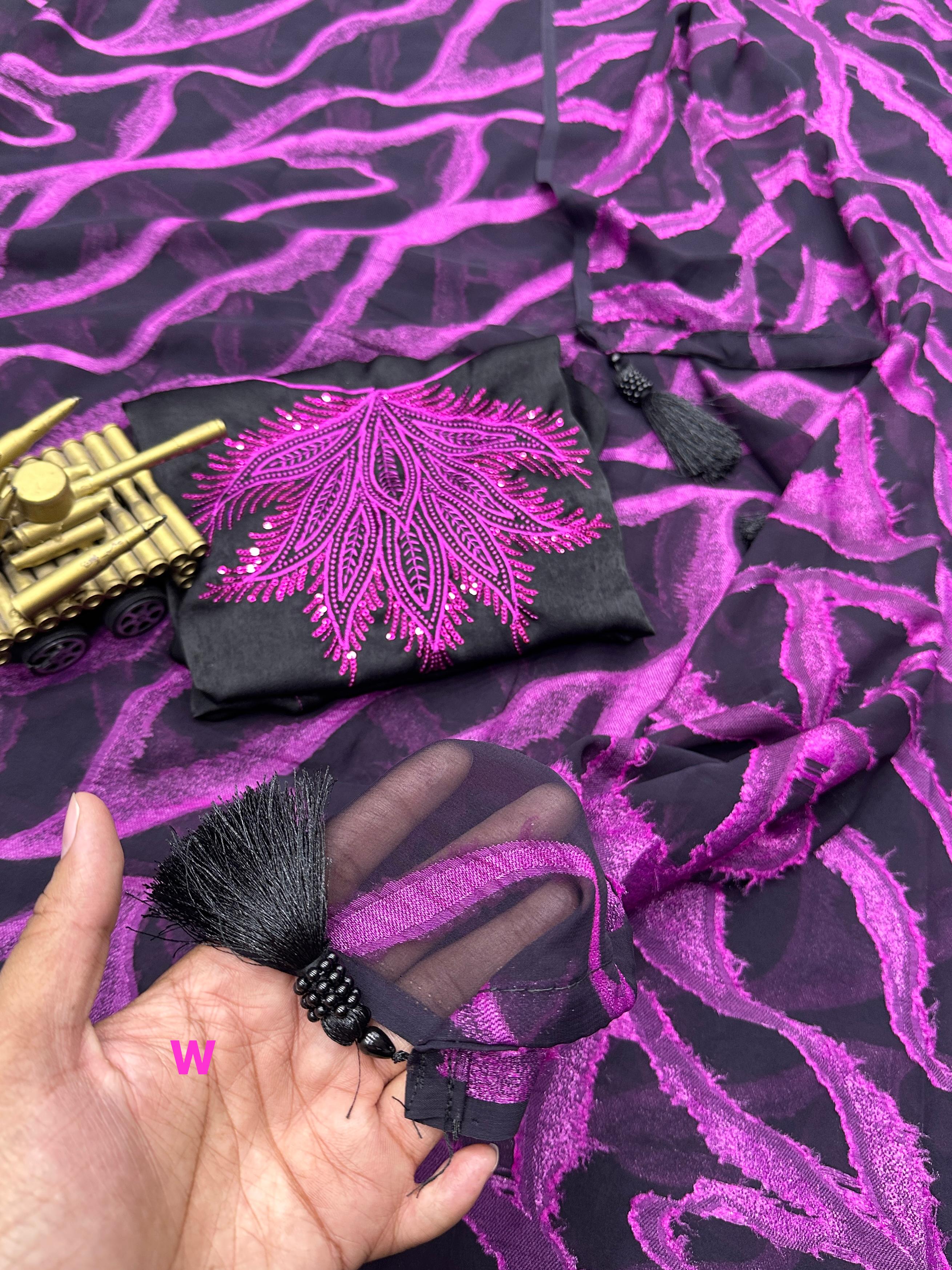 Beautiful Designer Semi Bamber Brasso Saree