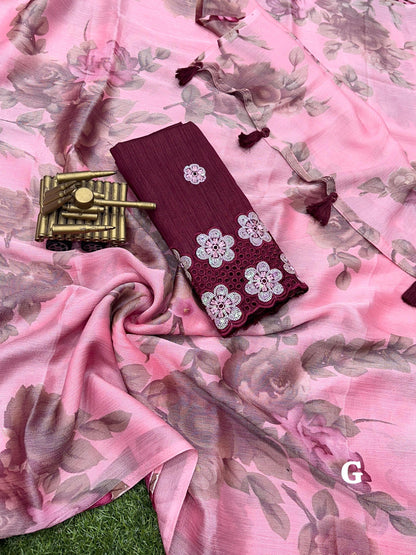 Beautiful Designer Chiffon Braso Silk Saree